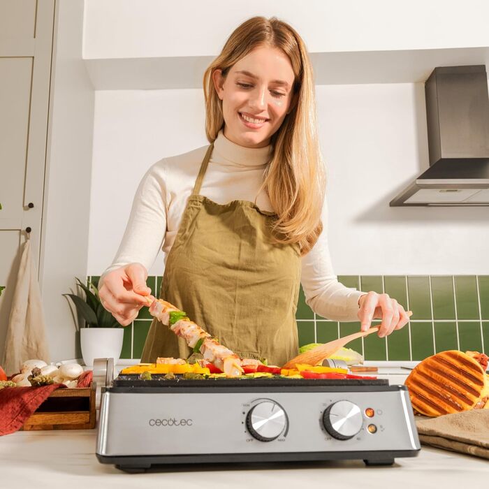 Електричний гриль Cecotec Rock'nGrill Dual 2000 Вт з незалежним регулюванням температури, знімні антипригарні пластини, відкривання на 180º (2400 Вт | Blaze)