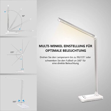 LED настільна лампа SLATOR, димована, 5 кольорів і 10 рівнів яскравості, з USB для зарядки смартфона, нічник, читальна лампа для дітей і дорослих, алюміній, срібляста, модель QM019