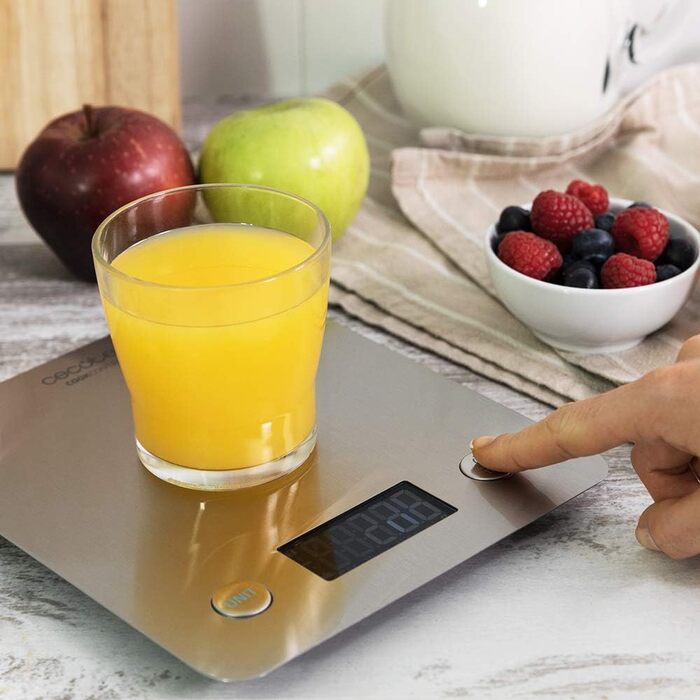 Кухонні ваги CookControl 10000 з підключенням до додатку, нержавіюча сталь, зважування від 1 г до 5 кг, LCD-дисплей, плоский дизайн, антифронт покриття, додаток для керування