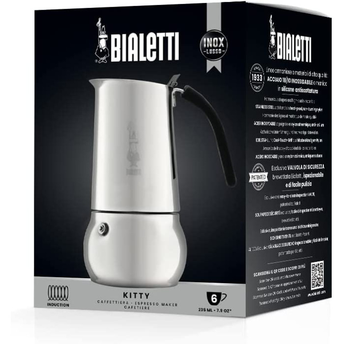 Bialetti Kitty 6 чашок кавоварка гейзерна з нержавіючої сталі 0.3 л срібляста