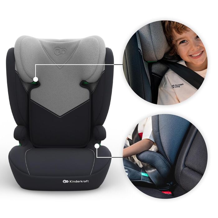 Дитяче автокрісло Kinderkraft I-SPARK 2 PRO (100-150 см), i-Size, 2 в 1, чорне/сіре