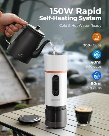 Портативна кавомашина для еспресо COTGCO 20 bar з акумулятором 13500mAh | Сумісна з Nespresso капсулами | Для кемпінгу, авто, офісу