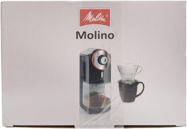 Електрична кавомолка Melitta Molino для 200 г кавових зерен, 17 режимів помолу, на 2–14 чашок, чорна/червона