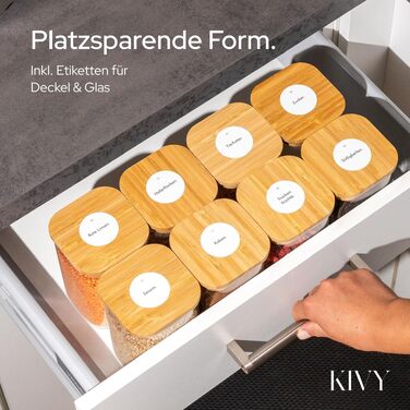 Набір скляних герметичних контейнерів для зберігання продуктів KIVY з бамбуковими кришками, квадратні, 2 шт по 1800 мл, з етикетками