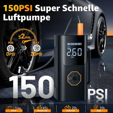 Пусковий пристрій для авто (бустер) 9 в 1 з компресором 150PSI, Powerbank 5500A, LCD-дисплеєм та ліхтариком для 12V бензинових та дизельних двигунів