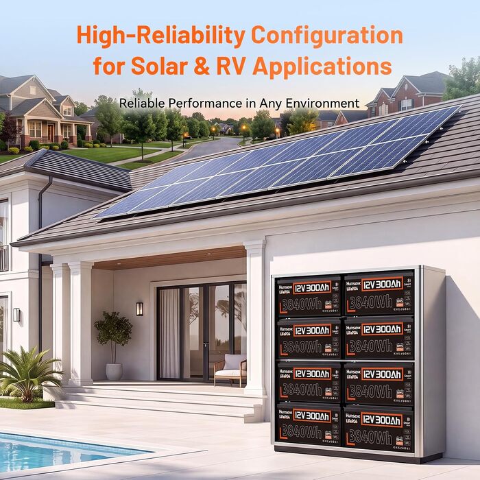 Акумулятор LiFePO4 Humsienk 24V 200Ah (5120Wh) для сонячних панелей та RV, BMS 250A, IP65, висока потужність 6400W