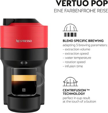Кавомашина Nespresso Krups Vertuo Pop 560 мл, червоний (XN9205) - капсульна, автоматичне розпізнавання капсул, 4 розміри чашок, швидкий нагрів