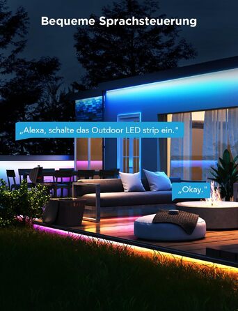 Govee LED стрічка 10м для вулиці, RGBIC, водонепроникна IP65, з керуванням Alexa та Google Assistant, для тераси, вечірок