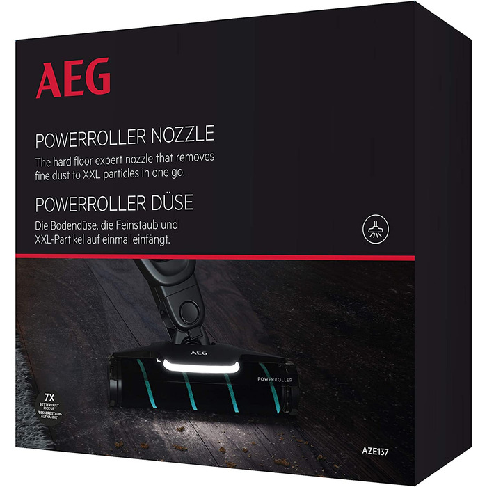 AEG AZE137 Power-Softrolle для пилососа, насадка для твердих підлог, потужне всмоктування, LED підсвітка, збір дрібного пилу та великих часток, делікатне очищення, сумісна з QX6, QX7, QX8-2, QX9, чорна