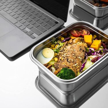 GENICOOK Контейнери для зберігання їжі з нержавіючої сталі, набір 3 шт, герметичні ланч-бокси для кухні та перекусів