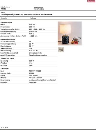 Настільна лампа Pauleen Glowing Midnight, кераміка/тканина, E14, 20Вт, синьо-біла, 230В, без лампи