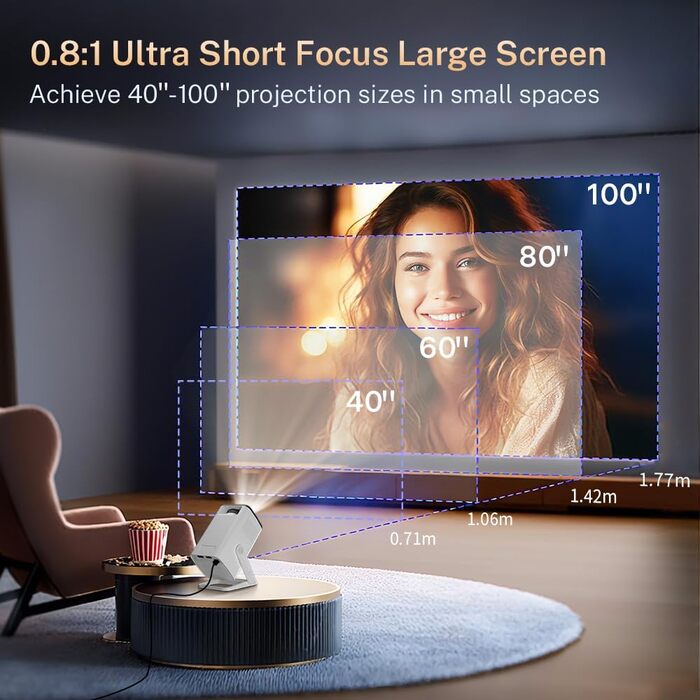 Портативний проєктор LYNCAST HY300 Pro з Wi-Fi, Bluetooth та Android 11. Підтримка 1080P/4K, поворотний на 180°, для домашнього кінотеатру та використання на відкритому повітрі (VisualCube 300 White)