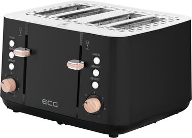 Тостер ECG ST 4768 Timber Black, 4 скибки, чорний, дерево