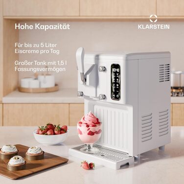 Кларштайн SweetSwirl - Морозивомашина 3-в-1 для морозива, молочних коктейлів та смузі, 1.5 л, сенсорний дисплей, режим підтримки температури, функція очищення, біла