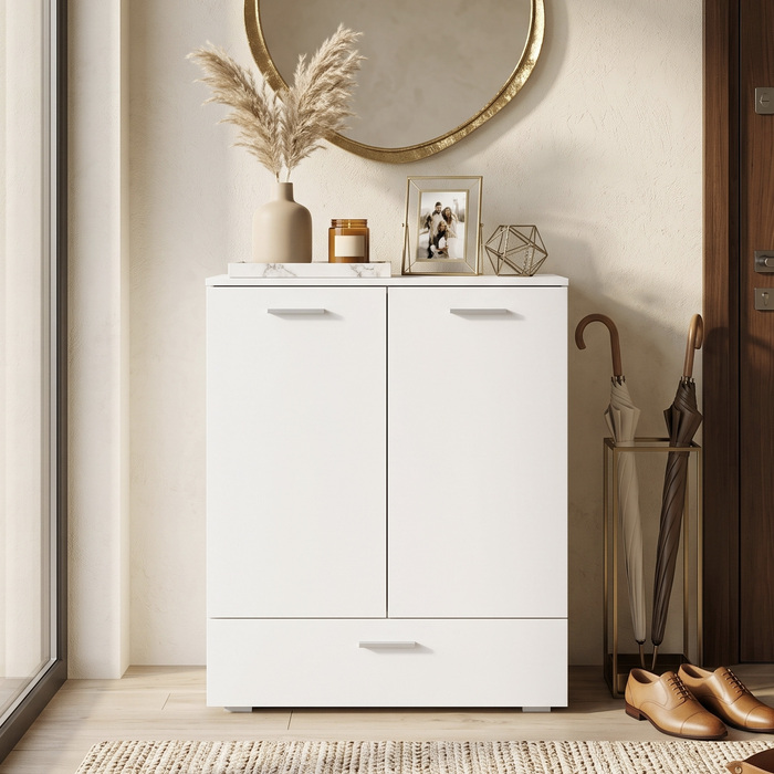 Сучасна бічна тумба (sideboard), окрема шафа для зберігання з шухлядою та регульованою полицею, біла