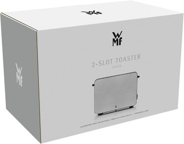 Тостер WMF Stelio 2-слотовий нержавіюча сталь, сріблястий, з підставкою для булочок, функція розігріву хліба, 7 рівнів підсмажування, 900 Вт