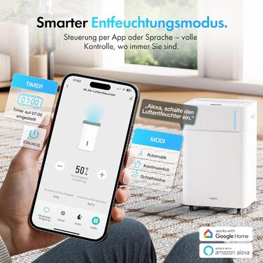 Електричний осушувач повітря VonHaus 12L/24h - для підвалу, кімнат до 125м³/20м², з таймером та функцією сну, проти вологи та плісняви