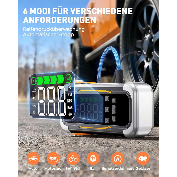 Powerbank Starthilfe UTRAI з компресором та вентилятором для авто, 6000A, LED, PD 30W, для бензинових та дизельних двигунів (10L)