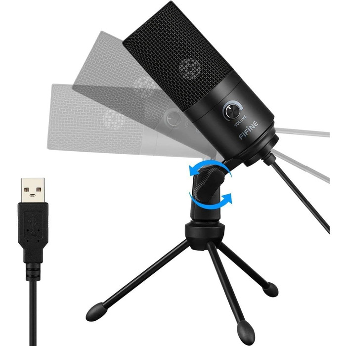 FIFINE USB мікрофон для ПК та ігор, студійний конденсаторний мікрофон для подкастів, стрімінгу, Mac, PS4, PS5, з підставкою, чорний