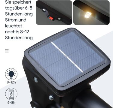 Сонячна парасоля Sekey LED 300 см з підсвіткою, сонцезахисна UV50+, стабільна, для саду, темно-сіра, на сонячній батареї