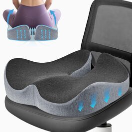 Подушка для офісного крісла Lofty Aim з Memory Foam: ергономічна, для куприка, при болях в спині та сідницях, для офісу, авто, літака, інвалідного візка – чорний та сірий