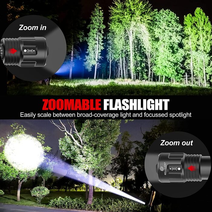 Ліхтарик LED акумуляторний 10000 люмен CREE XHP70.2, USB, тактичний, водонепроникний IP67, 5 режимів, для кемпінгу та туризму