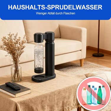 Сифон для газування води Sodastream (газвататор) з пляшкою 1 л, чорний, висота 40.3 см