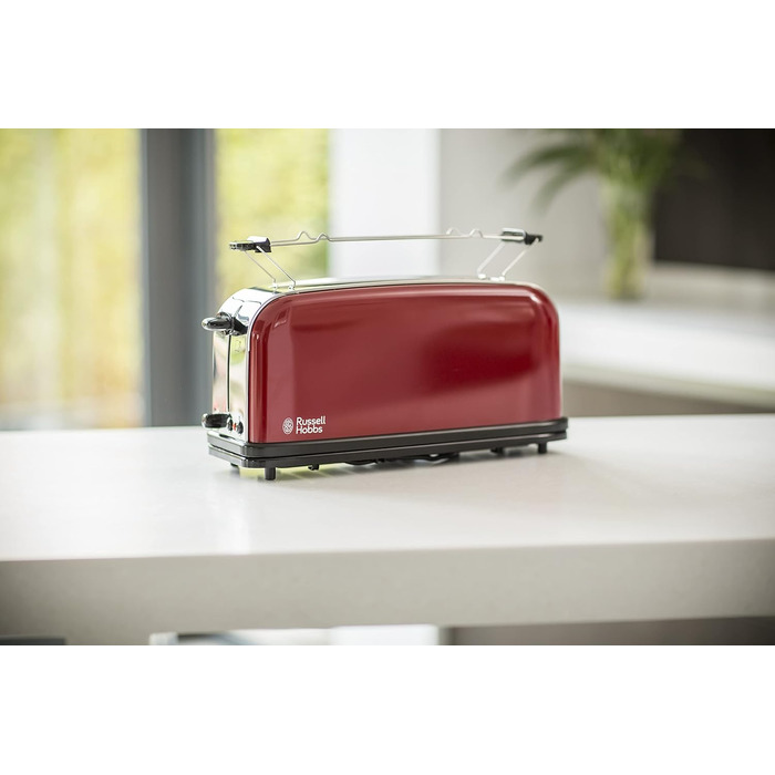 Тостер Russell Hobbs Colours+ Нержавіюча сталь, Червоний – 2 широкі слоти, підставка для булочок, 6 режимів, розморожування, 1000 Вт