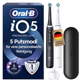 Електрична зубна щітка Oral-B iO Series 5, набір з 2 шт. (чорна та біла), 2 змінні насадки та футляр