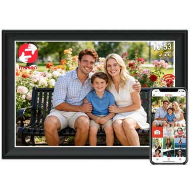 FRAMEO Цифрова фоторамка FRAMEO 11 дюймів, 64 ГБ, WiFi Smart, сенсорний екран FHD 1920 x 1280, IPS, автоматичне обертання, підтримка SD-карт на USB-накопичувачі, 2,4/5 ГГц, керування застосунком через Frameo