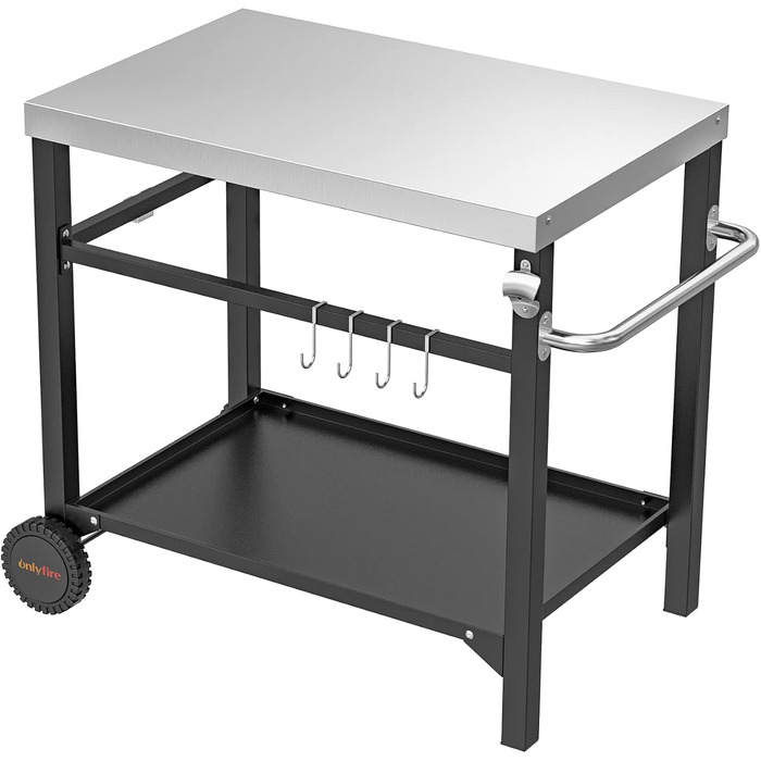 Onlyfire Grillwagen: Сталевий гриль-вузький столик з великою робочою поверхнею, Outdoor гриль-тролей, сервісний столик для саду та вулиці, 85,3×61×81см