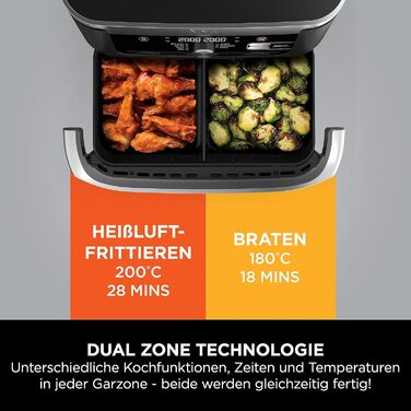 Аерофритюрниця Ninja Foodi FlexDrawer Dual Zone 10,4 л, 7-в-1, з антипригарним покриттям, знімним роздільником, чорна, AF500EU