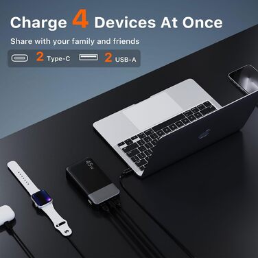 Портативний Power Bank JUOVI J2621, 20000mAh, 45W, сумісний з Switch, MacBook, iPhone, Samsung, Steam Deck та іншими пристроями (чорний)