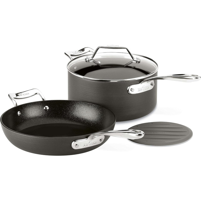 Сковороди All-Clad Essentials, антипригарне покриття, харт-анодоване покриття, 21.6 та 26.7 см, 2 шт., сірі