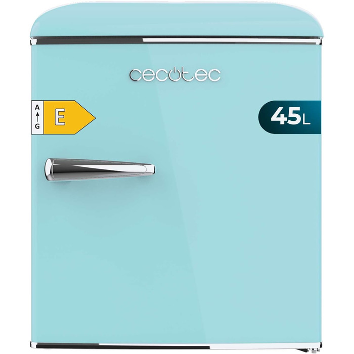 Міні-холодильник Cecotec Bolero CoolMarket TT Origin 45L, ретро, синій, 55 см, клас E, з морозильною камерою та хромованою ручкою