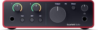 Focusrite Scarlett Solo 4 (4th Gen) USB аудіоінтерфейс для гітаристів, вокалістів та продюсерів - студійна якість звуку + ПО
