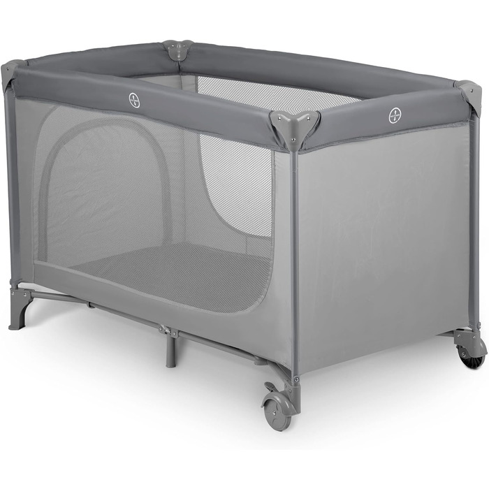 Дитяче ліжечко-манеж Ricokids, складане, 125x65x78 см, 15 кг, з матрацом, колесами з гальмами, знімний боковий вхід, сіре