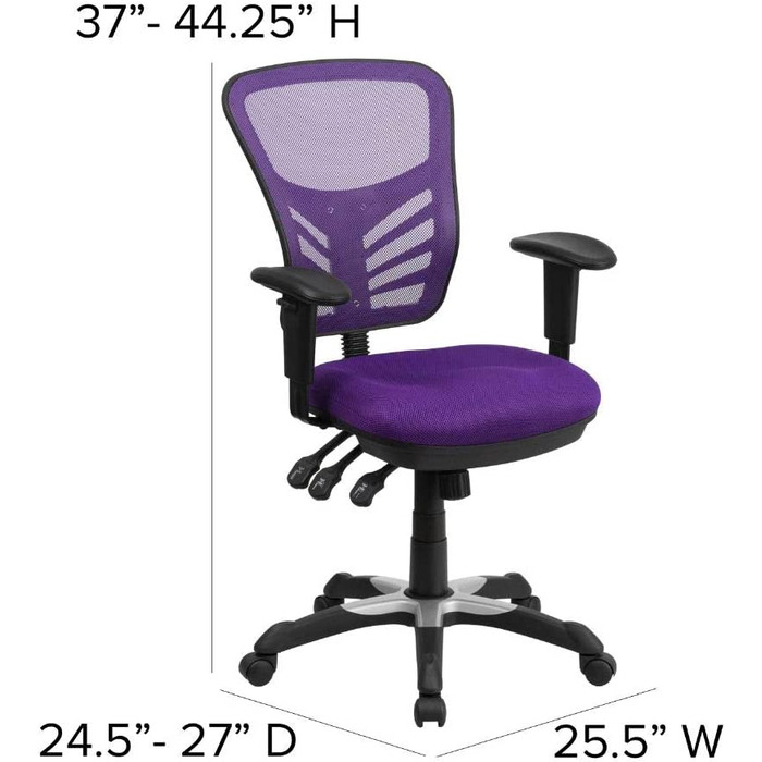 Ергономічне офісне крісло Flash Furniture з сітчастою спинкою, анатомічним та регульованим по висоті сидінням, 3 важелями керування, фіолетове