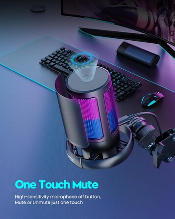 Мікрофон ігровий COCONISE RGB для ПК, стримінгу, подкасту, студії. USB мікрофон з 3.5 мм роз'ємом, регулюванням гучності та виносним кріпленням