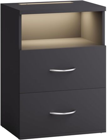 Нічний столик Casaria® 2 шт. з LED-підсвічуванням, 40x28x55 см, дерево, 2 висувні ящики, для спальні/вітальні, колір антрацит