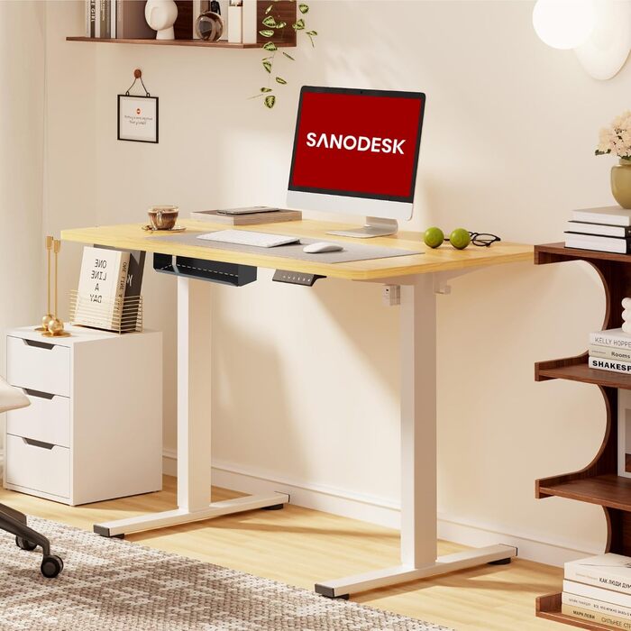 Ергономічний електричний стіл SANODESK з регулюванням висоти, стільницею 100x60 см (Акація), 4 режими пам'яті, смарт-панель, гачок