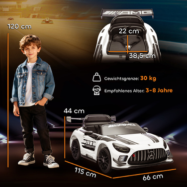 Електромобіль Mercedes-Benz для дітей, 12V, з LED-підсвіткою, музикою, звуком клаксона, для дітей віком 3-8 років, білий