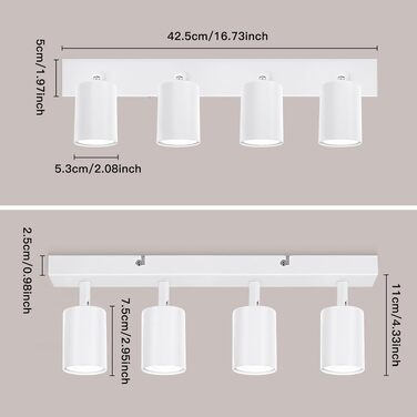Світильник стельовий Ketom GU10 LED, поворотний спот, білий, на 4 лампи (набір 2 шт)