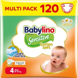 Дитячі підгузки Babylino Sensitive Maxi, розмір 4 (7-18 кг), 120 шт