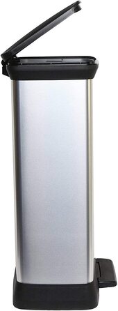 Смітник CURVER Deco Bin 50 л з кришкою та педаллю, чорний/сріблястий, металевий дизайн, пластик, для кухні