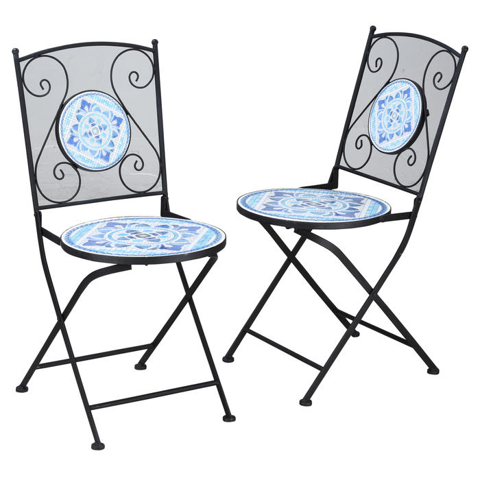 Набір бістро Outsunny Garden Seating Group на 2 особи Ø 61 см з 1 столом і 2 складними стільцями зі сталі в синьому кольорі