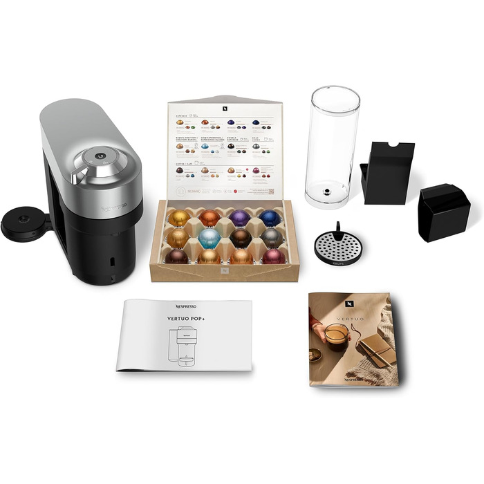 Кавомашина Nespresso Krups Vertuo Pop XN930T Титан 560 мл, капсульна, автоматичне розпізнавання капсул, 4 розміри чашок