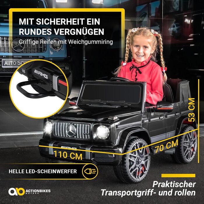 Дитячий електромобіль Mercedes AMG G63 Actionbikes, ліцензія, 2,4 ГГц пульт, електроавто для дітей від 3 років, білий/чорний