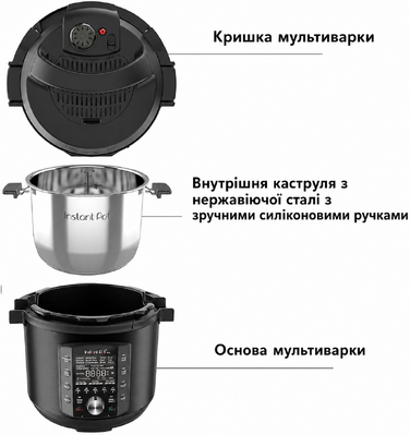 Мультиварка Instant Pot Pro 10-в-1, 5,7 л, 1200 Вт, електрична, швидковарка, рисоварка, пароварка, для йогурту, стерилізатор, Sous Vide, чорна нержавійка