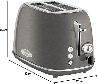 Тостер ProfiCook PC-TA 1193 на 2 тости, нержавіюча сталь, ретро дизайн, підставка для булочок, регульований ступінь підсмажування, антрацит
